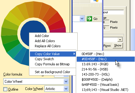 Selecting the hex value from ColorImpact